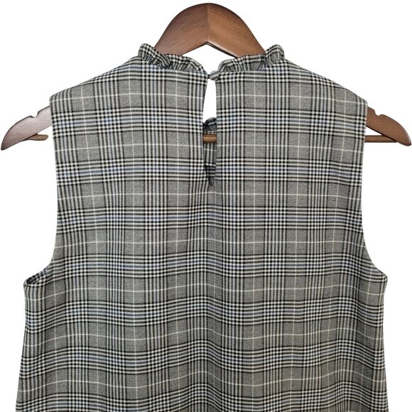 Zara Woman Sleeveless Plaid Top Size S Black/White/Blue Ruffle Detail Office - Picture 6 of 8